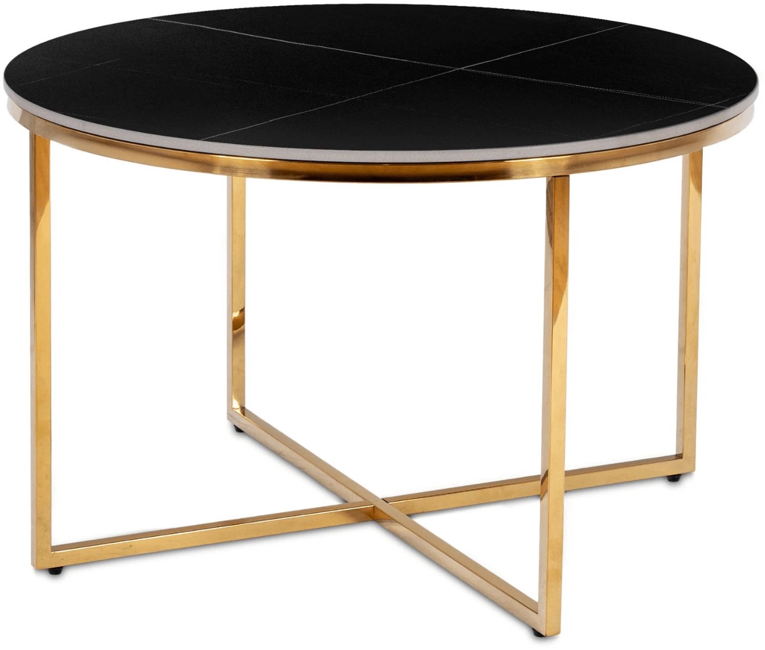Mebel Elite Marine - Salontafel - Rond - Keramisch blad met matzwarte marmerlook - Goudkleurig metalen onderstel Zwart;Goud
