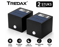 Tredax Solar Wandlamp 2 Stuks - Cube Buitenlamp met Bewegingssensor - Up & Downlight - Buitenverlichting op Zonne-Energie - IP44