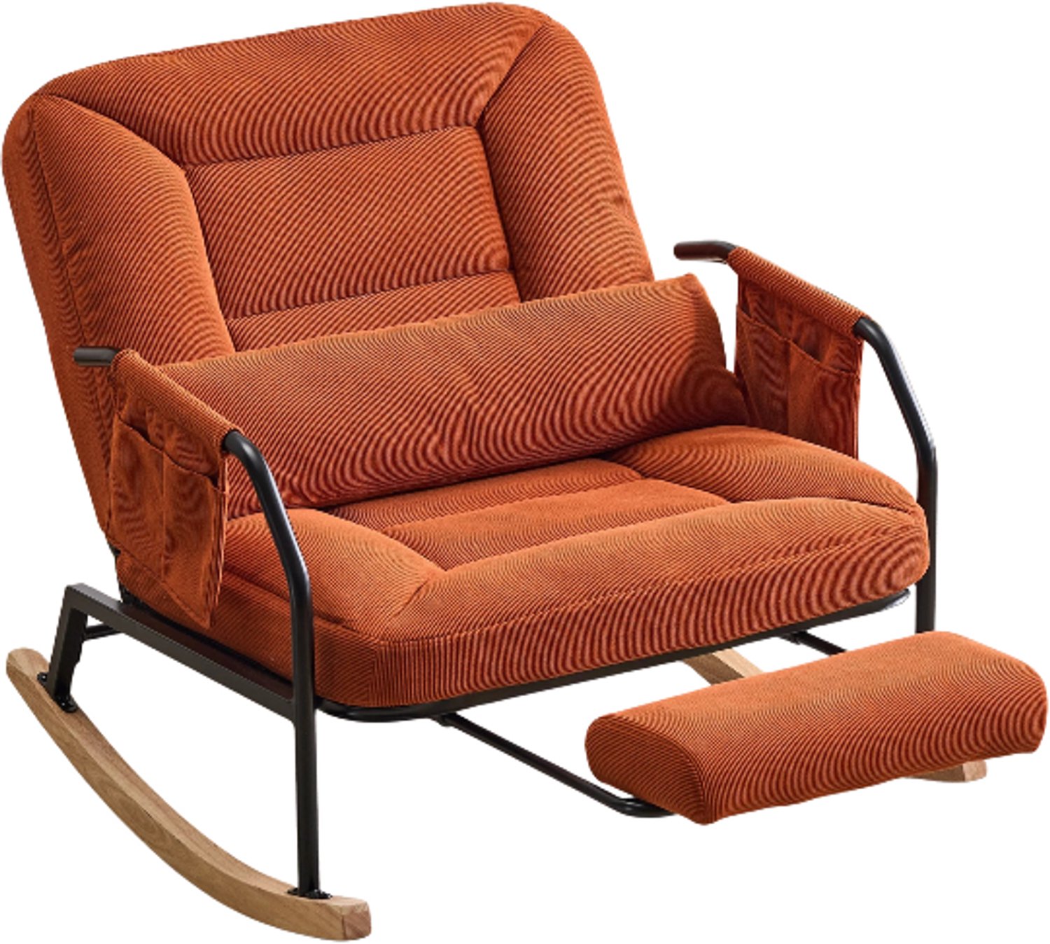 Emvae Stoel - Schommelstoel - Fauteuil - Relaxfauteuil - Relaxstoel - Leesstoel - Verstelbaar in 4 standen - Intrekbare Voetensteun - Corduroy - Met armleuning - Hoge Rugleuning