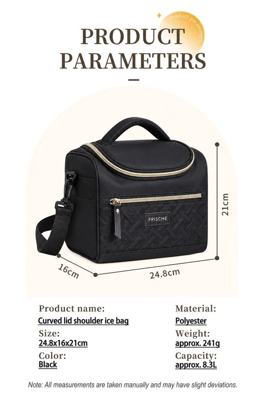 Rainbecom Lunchtas 8.3L - Koeltassen Zwart - Isolerende & Waterdichte 900D Polyester – Handvat Riem Lunch Bag - Verstelbare Schouderriem – Voor Werk, School, Reizen, Picknick - 24.8x16x21cm — afbeelding 2