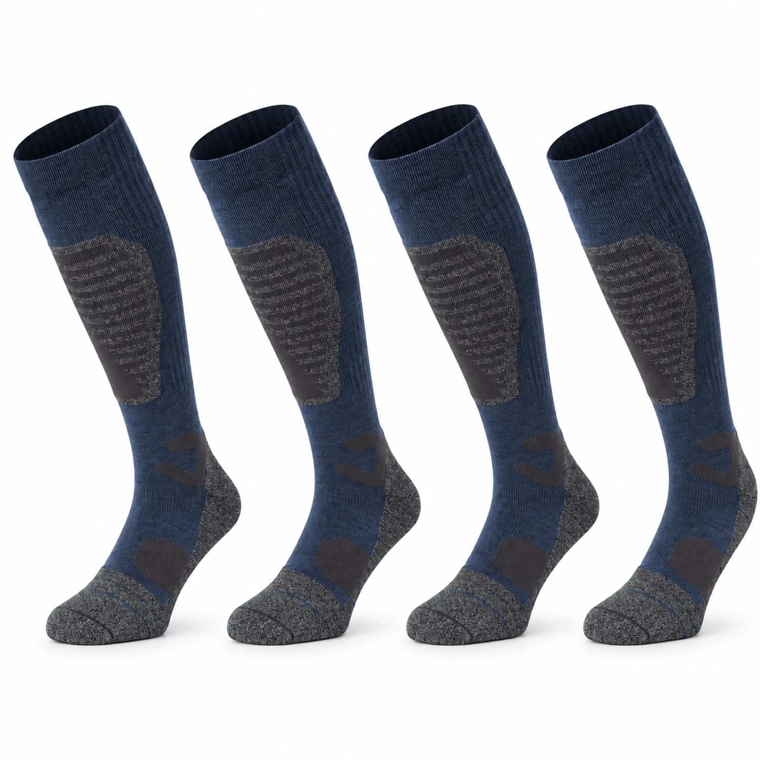 NOMAD® Skisokken Pro Merinowol 2-Pack Steel Skiën Snowboarden Wandelen Goede vochtafvoer Extra versteviging Ski Sokken Heren Dames Blauw