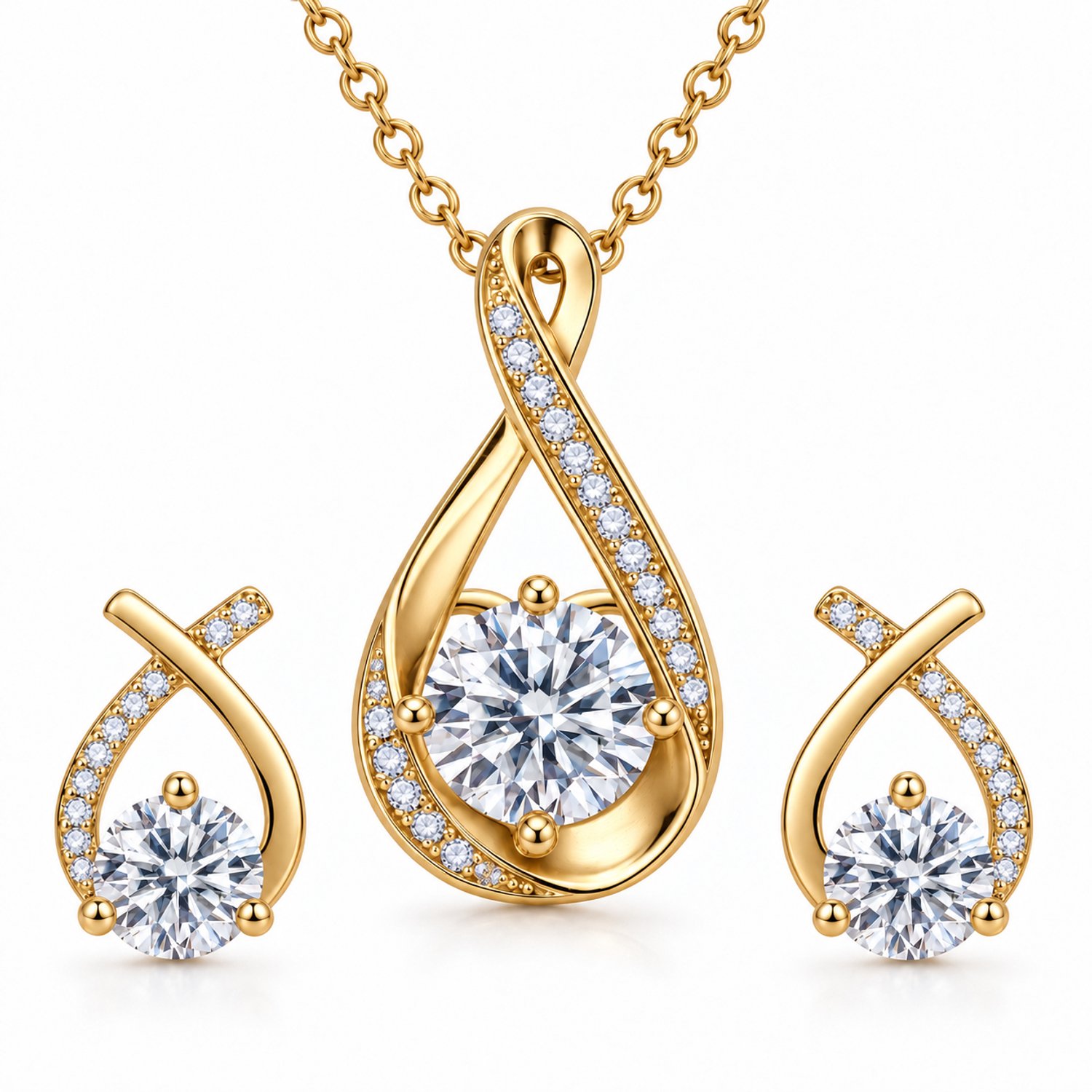 Selevie Sieradenset Goud Druppel – Ketting & Oorbellen met Moissanite 1.8ct VVS1