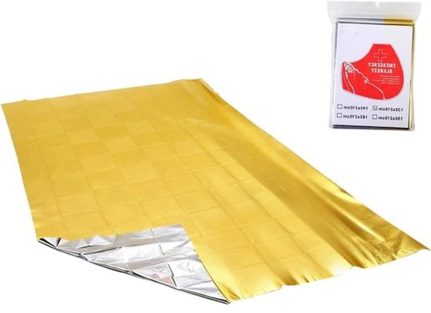 Overlevingsdeken - Nood- en thermosdeken - Bescherming voor buiten - Warmtereflecterend - 130 x 210 cm - Goud/zilver
