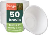 Haago – 50 Suikerriet Schalen, 350ml – Sterk Bagasse Papier – Biologisch Afbreekbaar & Thuis Composteerbaar – Voor Warm & Koud Eten