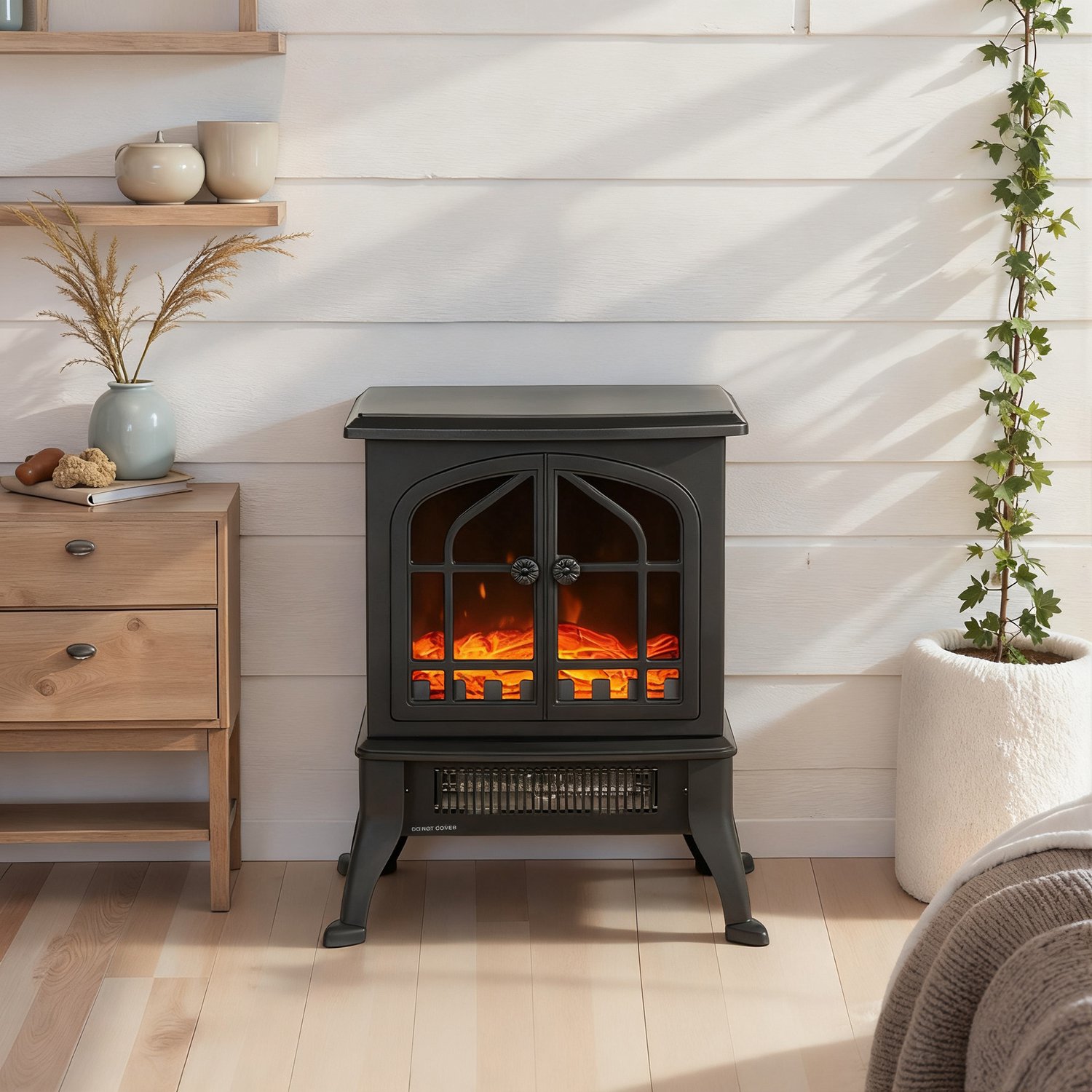 TEKROA® Elektrische haarden – Vrijstaande elektrische haard 900/1800W - zicht van drie kanten - 3D-vlameffect - instelbare thermostaat (10-35°C), 30 m² - zwart