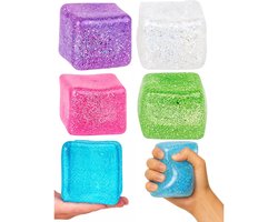 Squishy Mega Cube glitter - 8 cm Fidget Knijpbal - 1 exemplaar -Squishies speelgoed