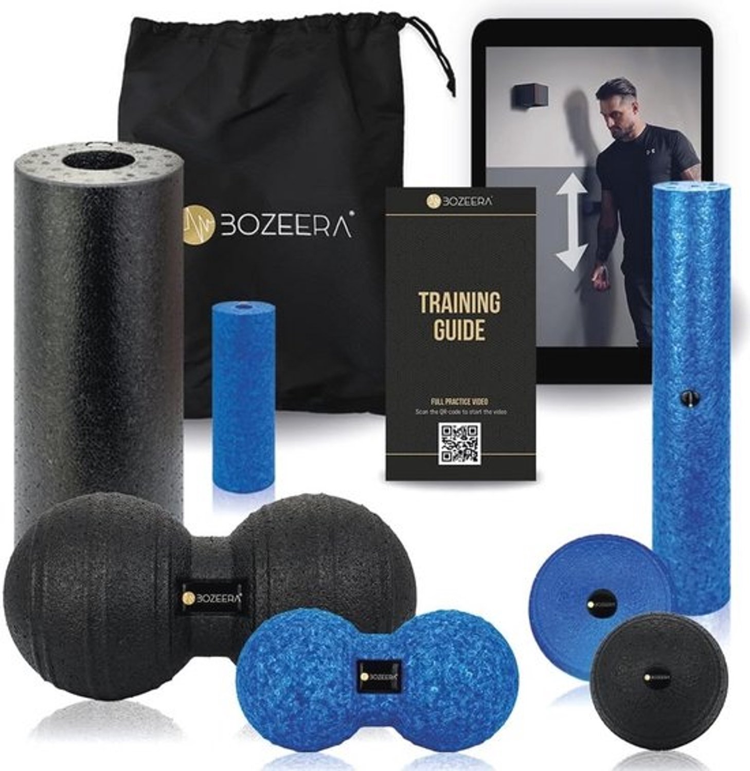 Foamrollerset voor spiermassage en herstel - 7-delig - met video-instructies en poster