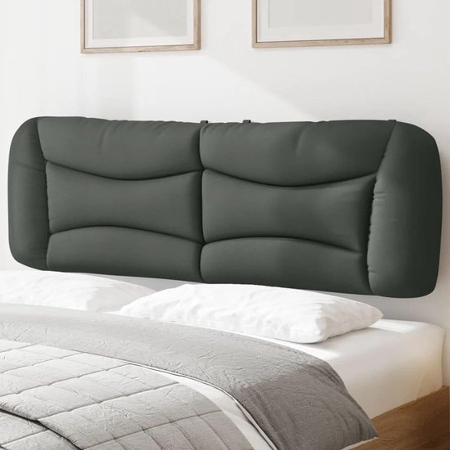 Hoofdbordkussen van stof - Bedrugleuning - Meer comfort - Ademend golfdesign - 170 x 15 x 48 cm - Donkergrijs