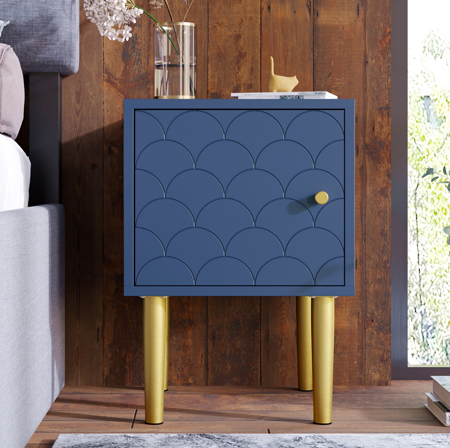 CHICFURN Nachtkastje - Set van 2 - Deur - Metalen poten - Marineblauw