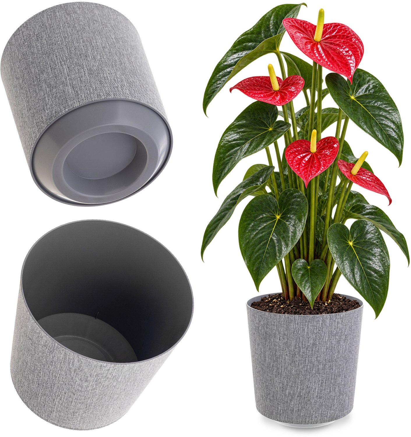 KADAX Decoratieve bloempot, ronde plantenpot, kunststof bloempot, plantenpot voor teelt van planten, kruidenpot voor binnen en buiten (grijs, 30 cm)