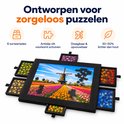Zwart puzzelbord met 6 lades, antislip vilt en 1500-stukjes molenpuzzel, lichtgewicht ontwerp.
