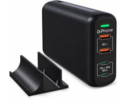 DrPhone WL10 GaN Pro 150W Oplader – 4-Poorts USB-C PD 100W & USB-A QC 3.0 – PPS – Snellader voor Laptop, Tablet & Smartphone – Zwart