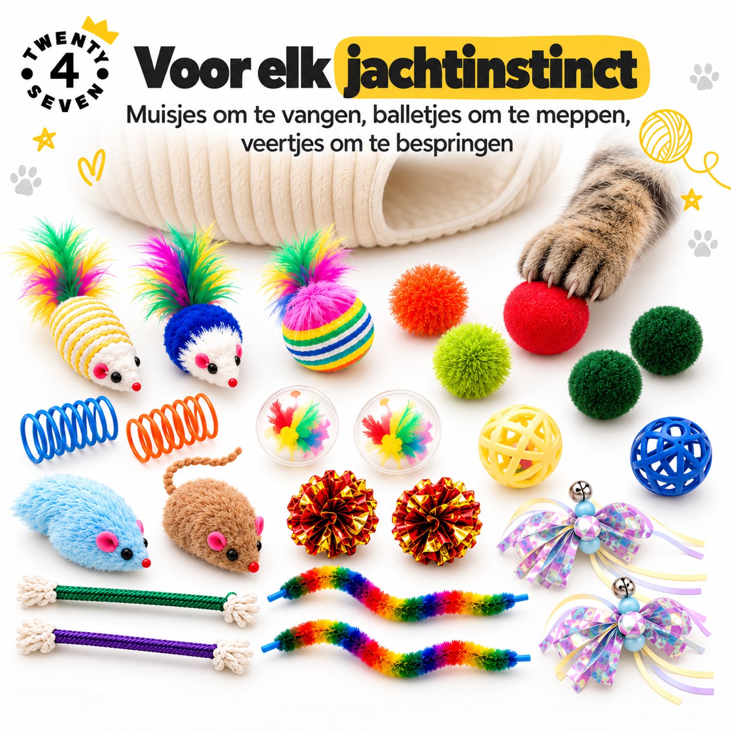 Twenty4seven® Kattentunnel Donut 20-Delig - Opvouwbare Speeltunnel met Kattenspeeltjes en Kattenkruid - Rond Kattenspeelgoed voor Kitten en Kat - Buis 25 cm thumbnail 3