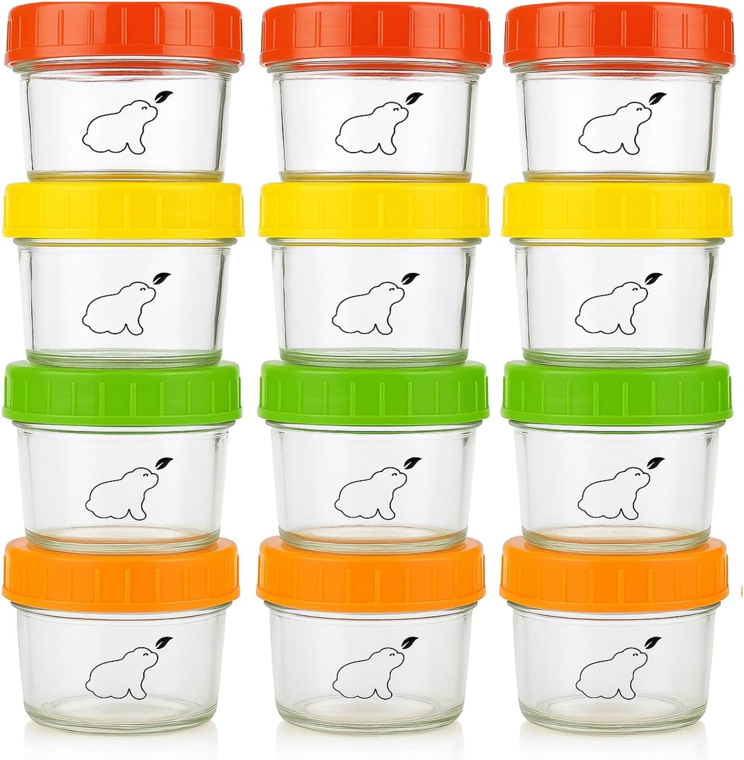 SnelShoppen - Glass Baby Food Storage Containers 120ml - Set van 12 - Vaatwasser, Vries & Magnetron Bestendig - BPA Vrij - Herbruikbare Flesjes voor B