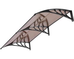 VIVOHOME Luifel voor voordeurraam luifel 200×100cm Polycarbonaat gesplitste dakbedekking Bruine lessenaarsdakluifel met zwarte beugel voor zonwering e