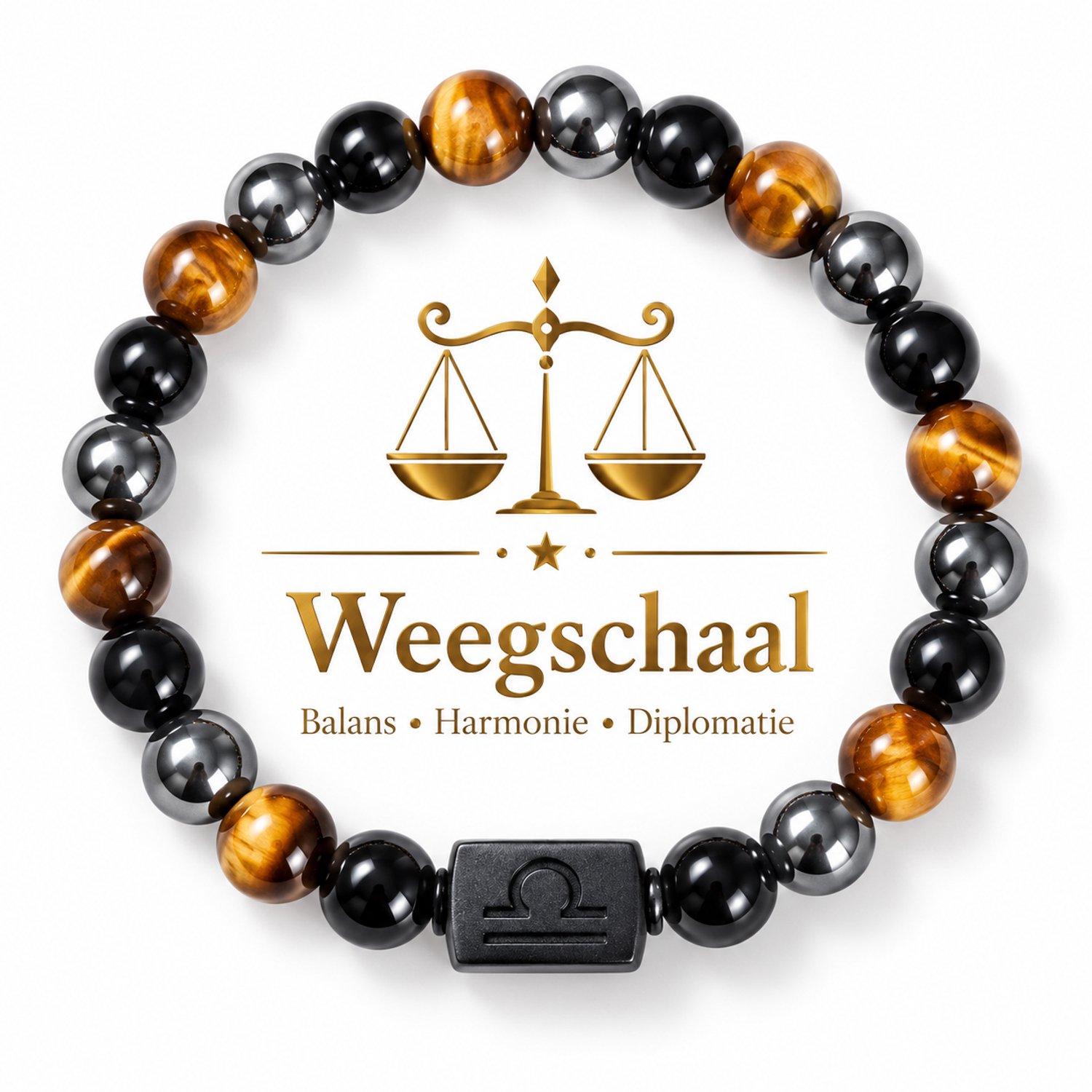 S4H Sterrenbeeld Armband Libra – Tijgeroog, Hematiet & Obsidiaan | Weegschaal Edelsteen Armband