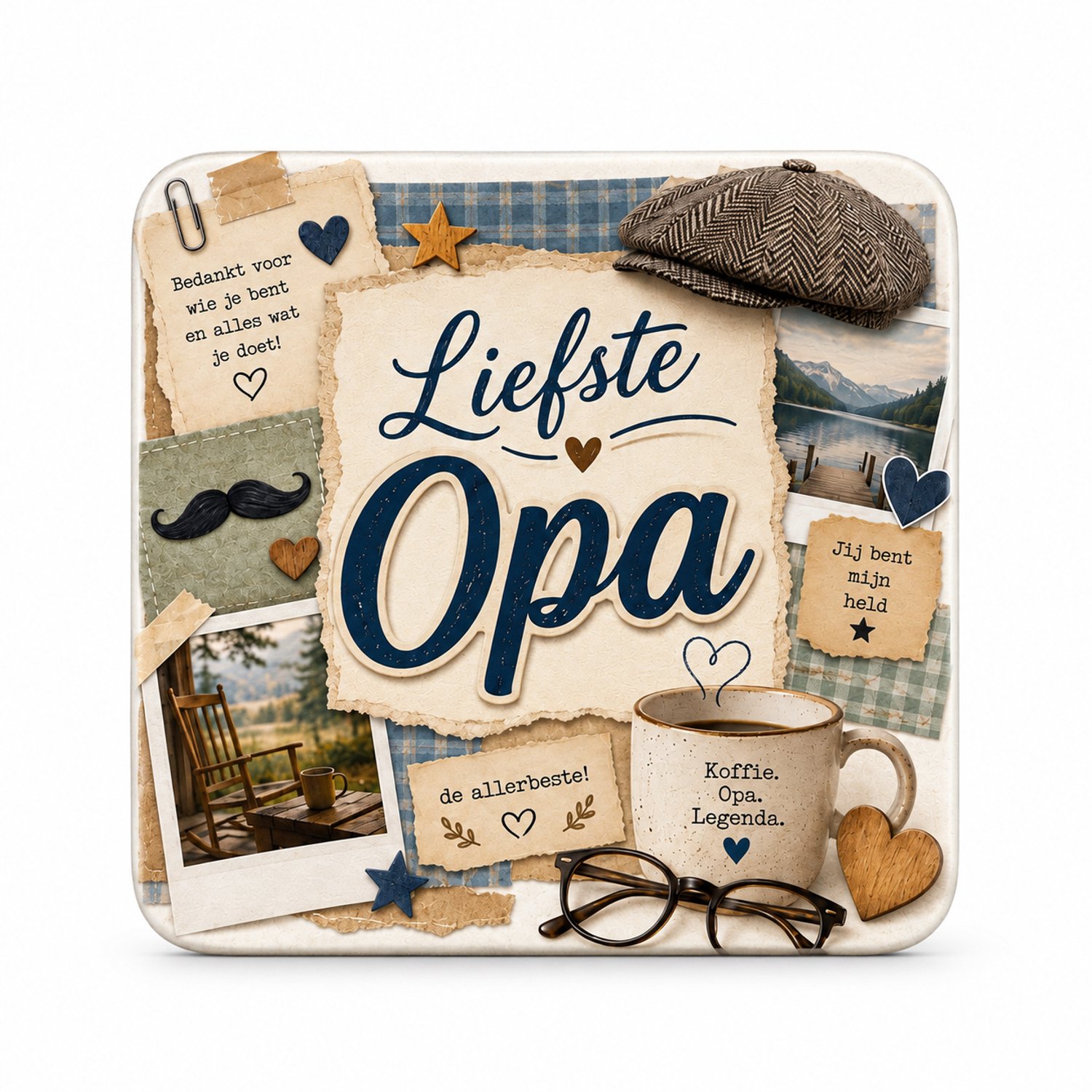 Liefste Opa MDF onderzetter – 10 x 10 cm – Vierkante Onderzetter met Vader/Opa Design – Cadeau voor Opa