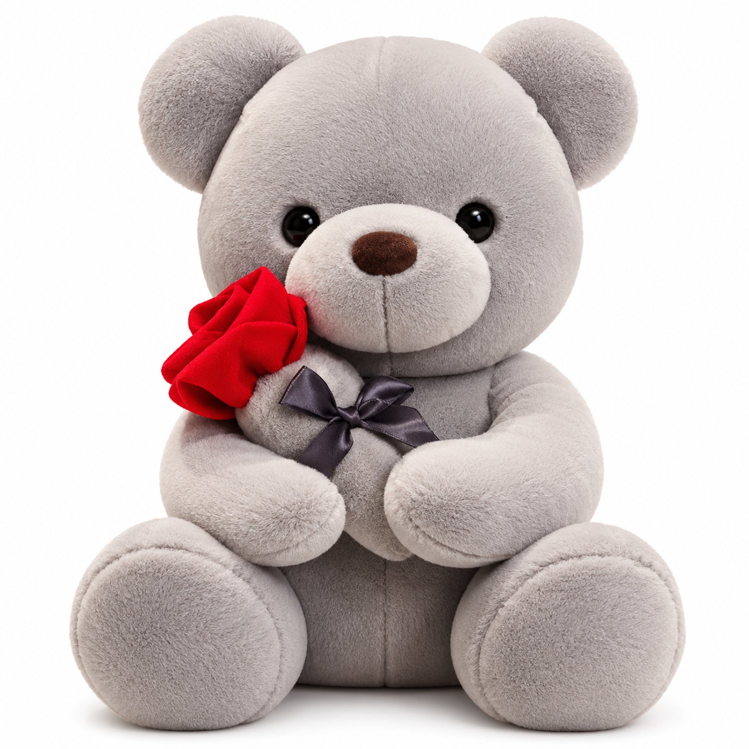 medulogic Knuffelbeer - Teddybeer - Kerstcadeau - Valentijn Cadeau - Knuffel Beer - Knuffels - Kerst - Cadeau voor Vrouw - Moederdag Cadeautje - Valentijnscadeau - Geschenk - Verjaardag Cadeau - Sinterklaas Cadeau - Grijze Teddybeer - 28cm - Met roos