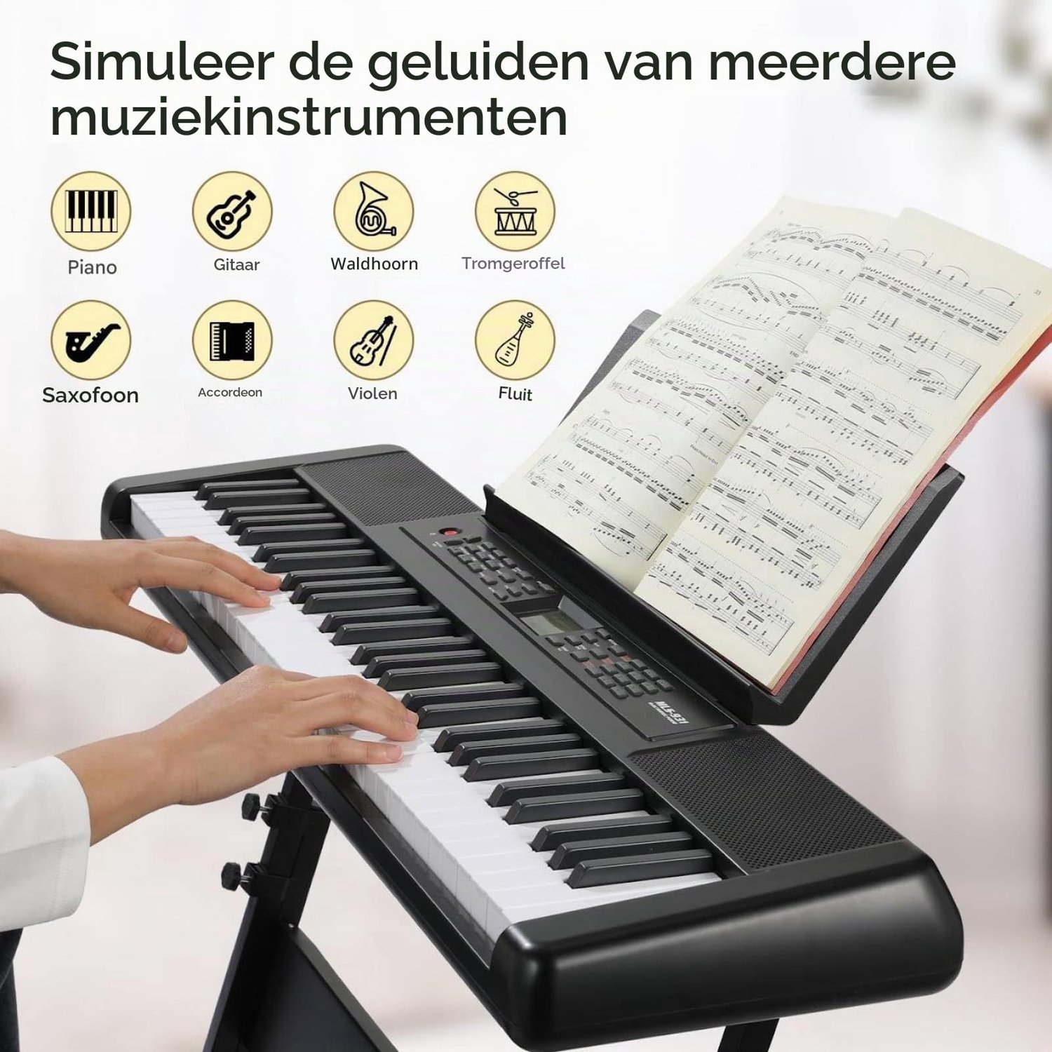 LIFERUN Pianotoetsenbord 61 Gewogen Toetsen - Digitaal Piano voor Beginners - 300 Geluiden