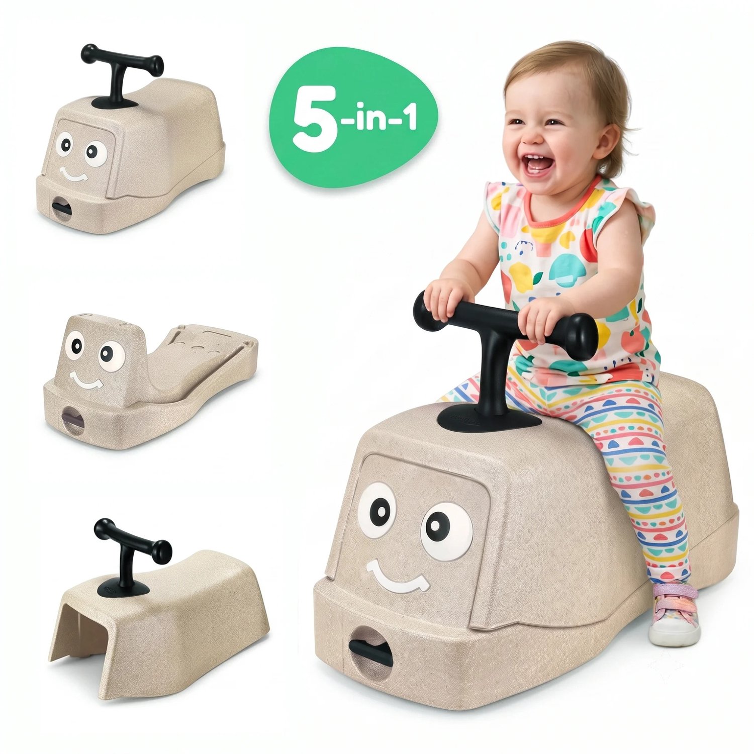 Heidat loopwagen - 5-in-1 - Loopauto - Voor baby en peuter vanaf 6 maanden - Stille wielen - Zand kleur