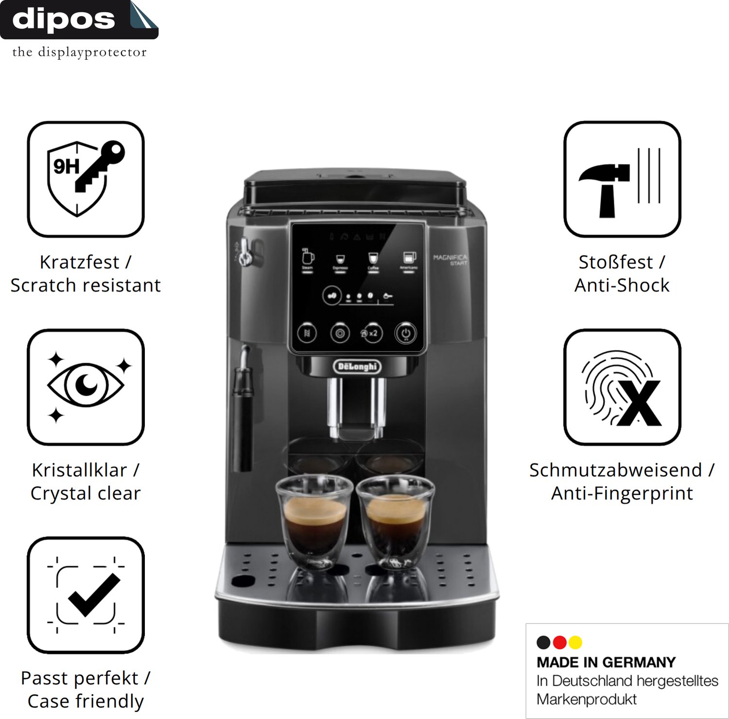dipos – 2x Pantserfolie geschikt voor De Longhi Magnifica Start ECAM 220.22.GB | 9H Screenprotector