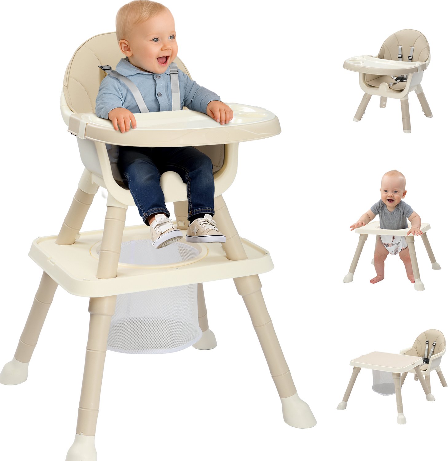 LEADZM - Kinderstoel / Multifunctionele tafel en stoelen voor baby en kinderen, 7-in-1 kinderstoel voor 0 tot 10 jaar - Grijs