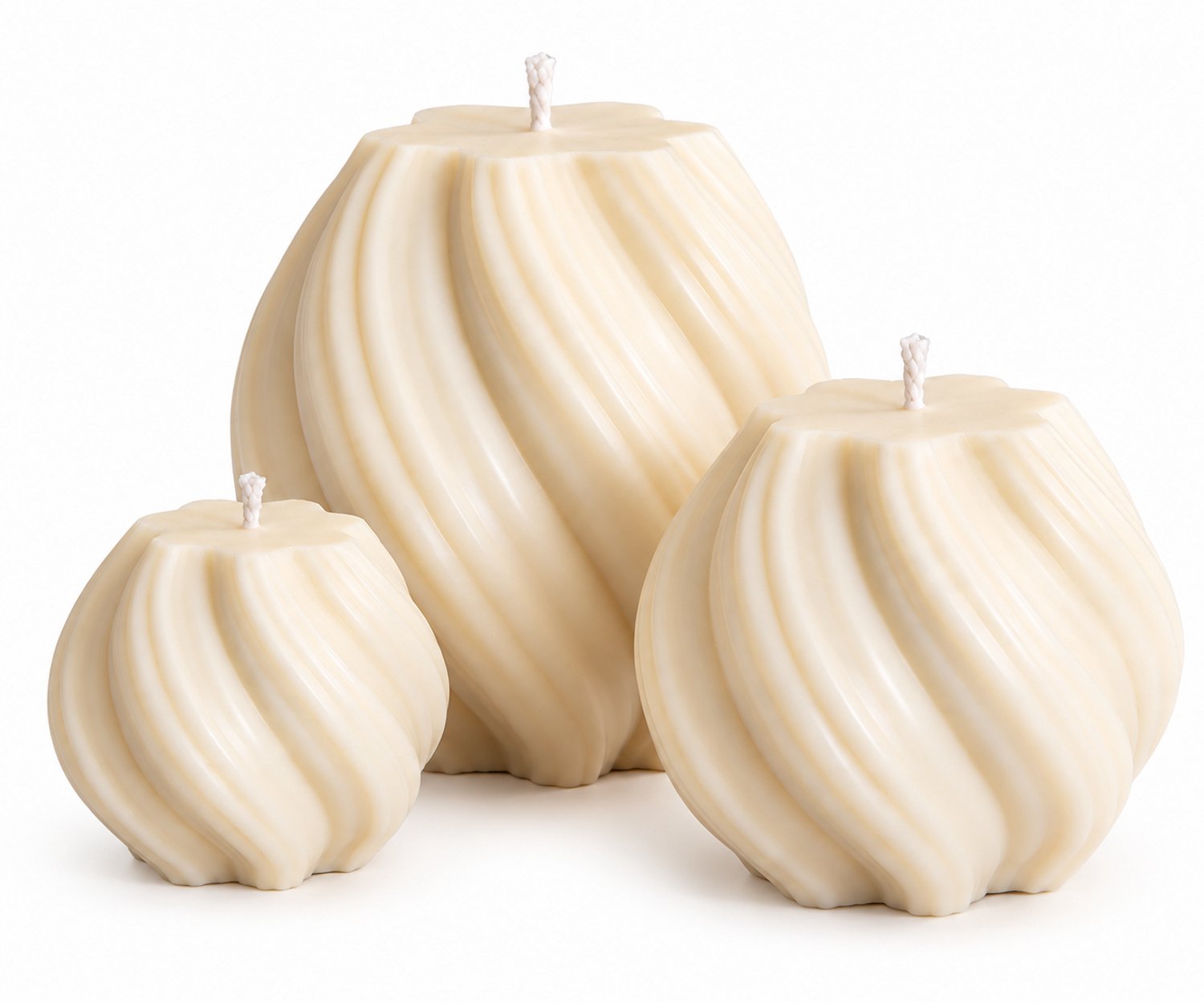 Geur & Klasse Soft Swirl Kaarsen - Set van 3 - Decoratieve Kaarsen - Naturel Crème - Handgemaakt