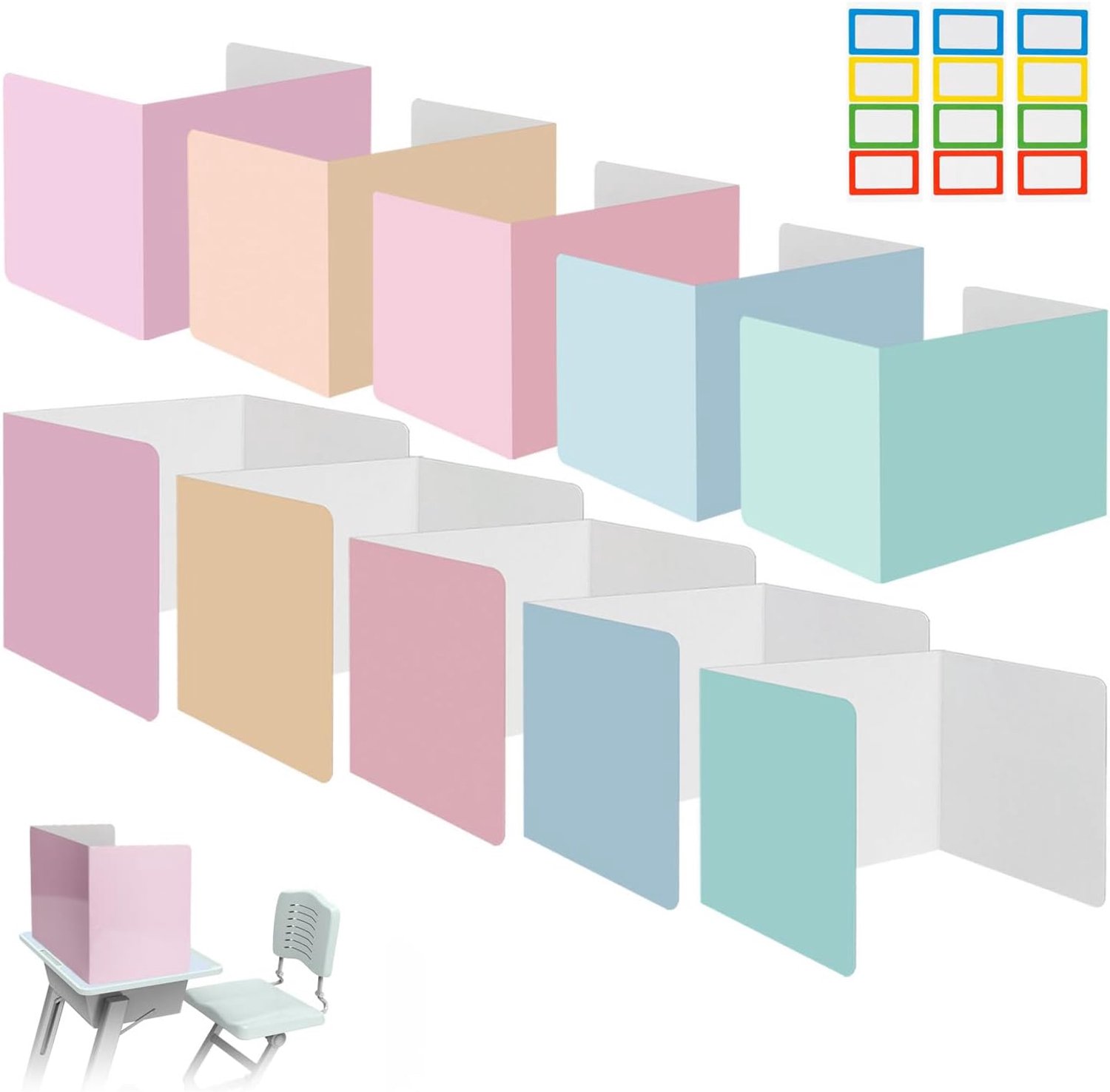 Desk Divider Folding Privacy Screen Portable Paper Desk Divider U-Shaped Partition Table with Stickers for School - ShopVlot