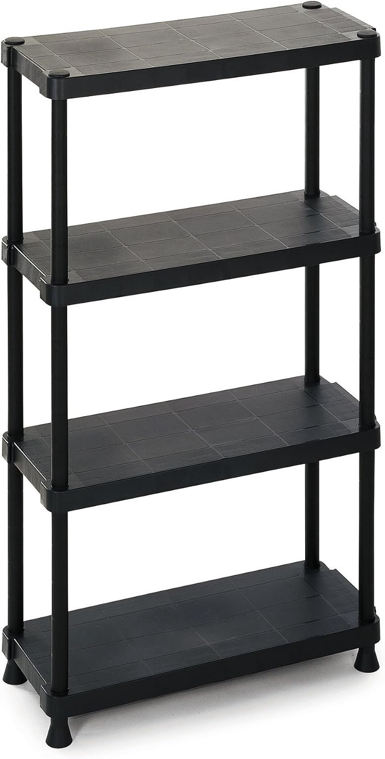 Modulaire Stellingkast met 4 Planken – Opbergrek 75 x 30 x 135 cm – Kunststof Stelling voor Berging Garage en Voorraadkast – Zwart