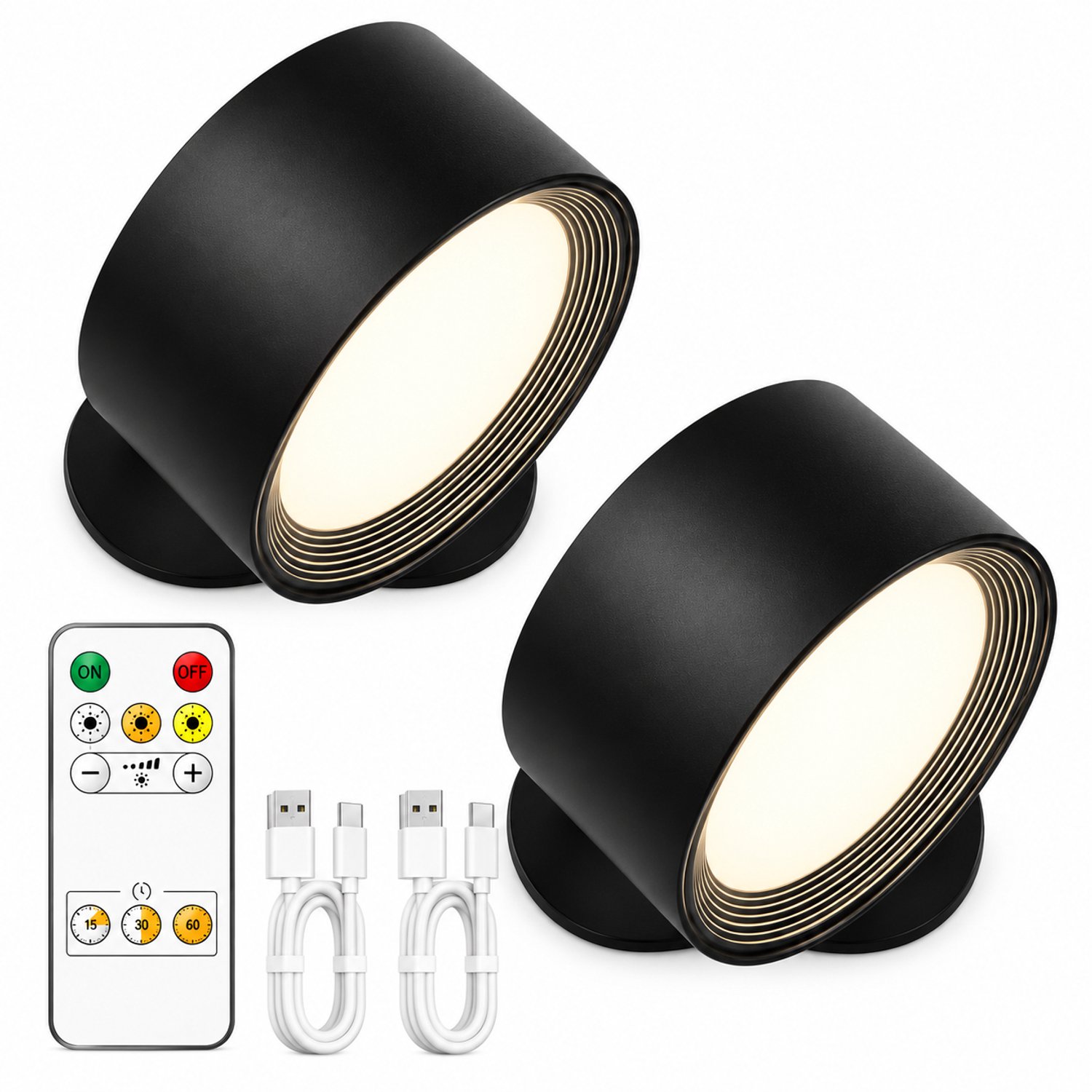 Wandlamp Oplaadbaar - 2 Stuks - Met Afstandsbediening - 3 Lichtkleuren - Helderheid Verstelbaar - Wandlamp Binnen - Oplaadbare Lamp - Muurlamp Binnen - Wandlampje - Draadloze Lamp - Schilderijverlichting - Wandverlichting Binnen - Zwart