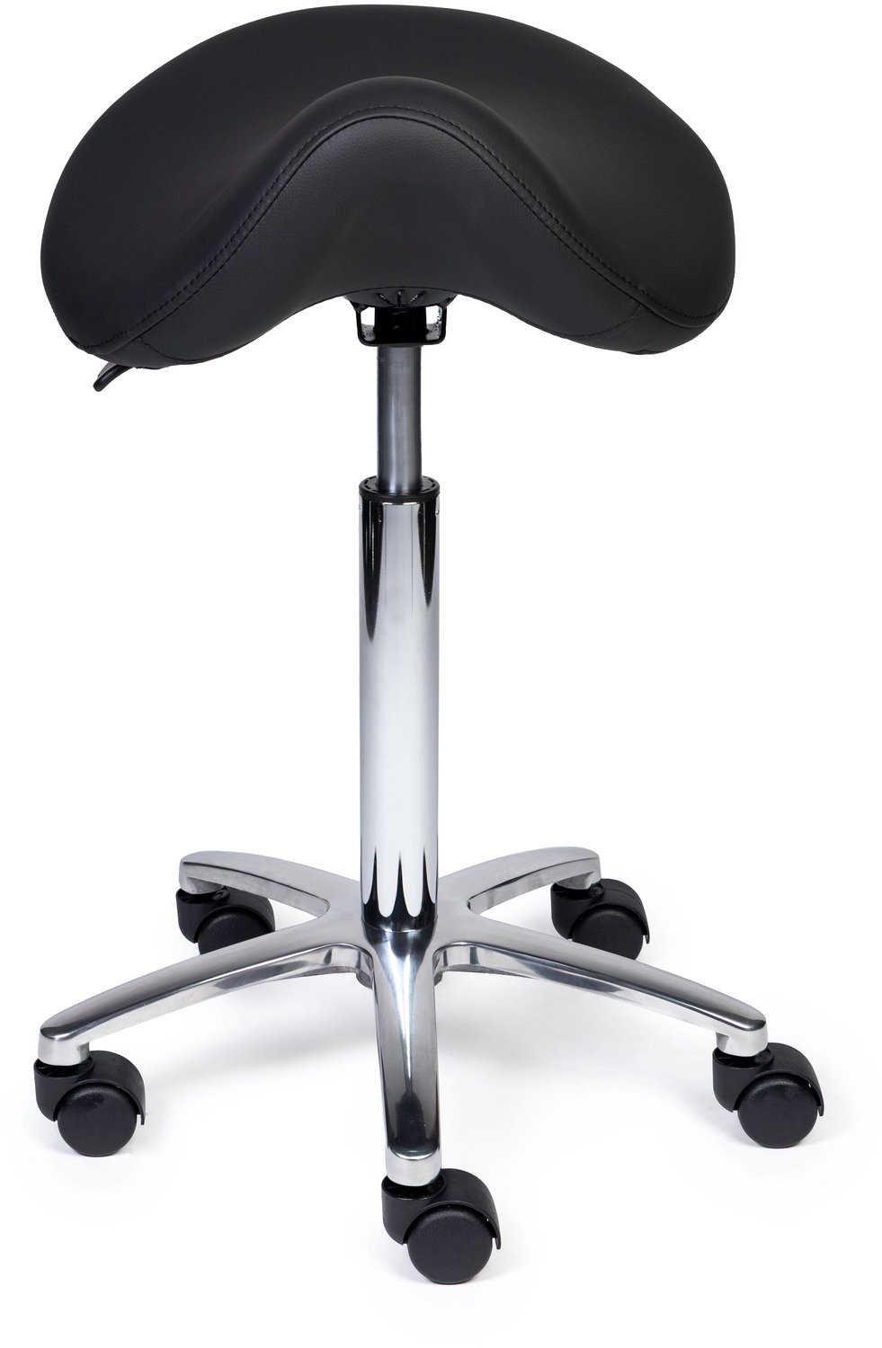 Ergonomische Zadelkruk Premium Zwart op Wielen Lage uitvoering (45-58cm) / Zonder voetensteun / Voetdoppen