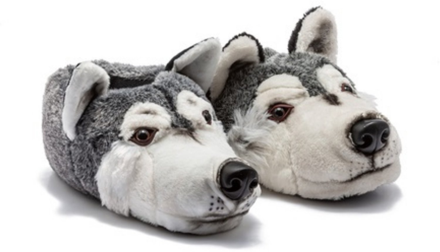 Berussa - Twigy Siberia - Pluche Husky Sloffen Heren - Dierenpantoffels - Grijs - Maat 41-46 - Grappige Huisschoenen - Cadeau Tip