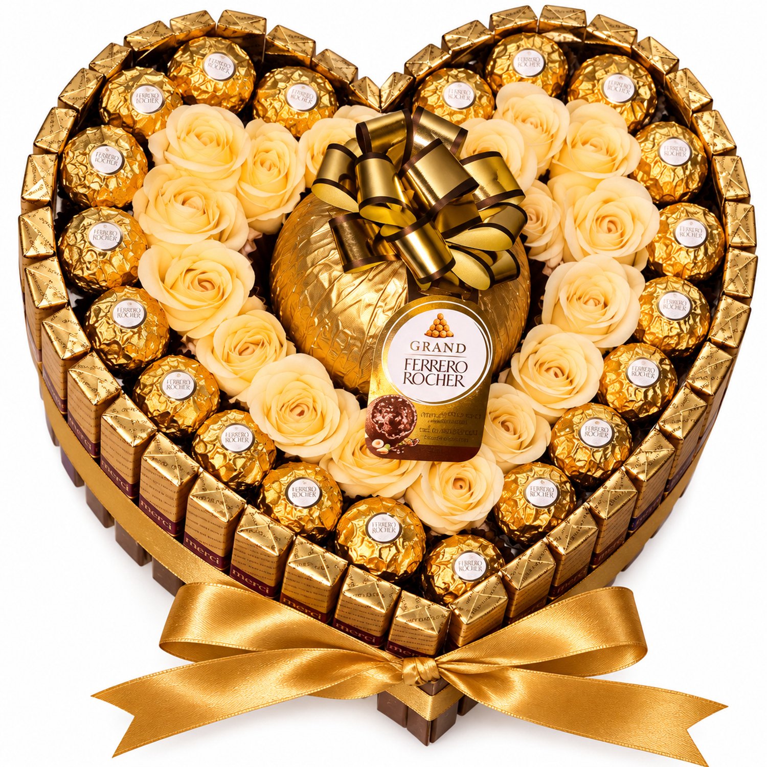 Nina’s Giftshop® XL Chocolade Hart – Merci & Ferrero Rocher – Handgemaakt Cadeau – Luxe Chocolade Geschenk – Cadeau voor Hem & Haar – Valentijn & Verjaardag