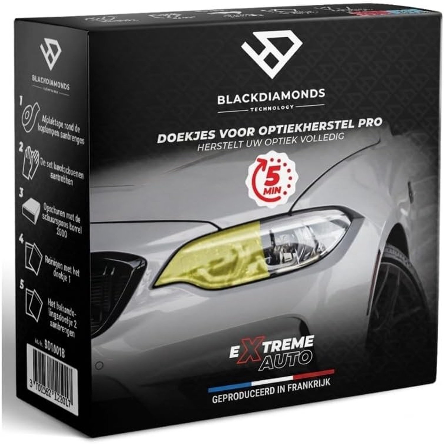 Koplamp Renovatie Kit - Zwart - 3 Stappen - Verwijdert Vergeling en Hoge Glans - Geschikt voor Alle Voertuigen