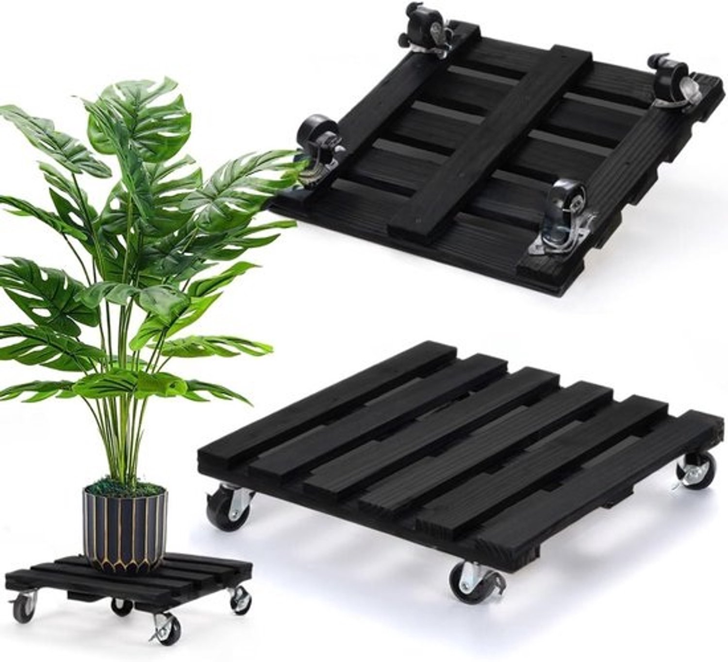 Plantrollers Set - Bloempot Onderzetters - Planten Verplaatsen - Verrijdbaar 360° - 30 cm Vierkant - Zwart