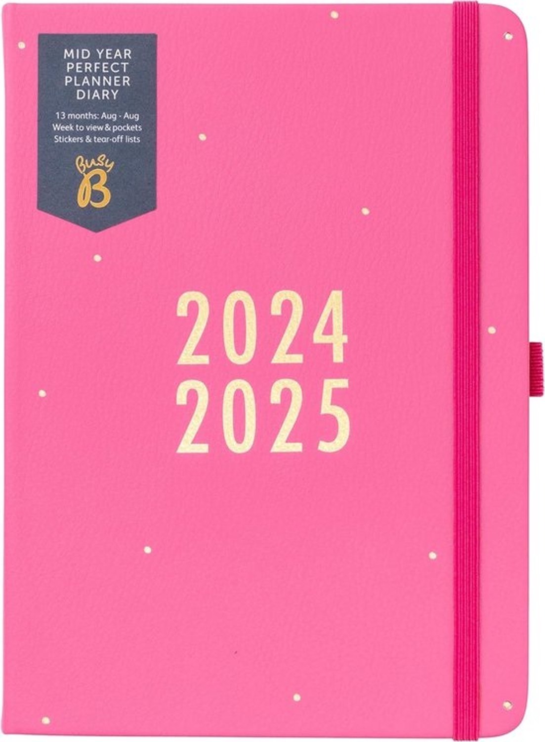 Mid-Year Agenda Roze Kunstleer A5 Weekoverzicht Planner Augustus 2024 - Augustus 2025 met Stickers en Lijstblok