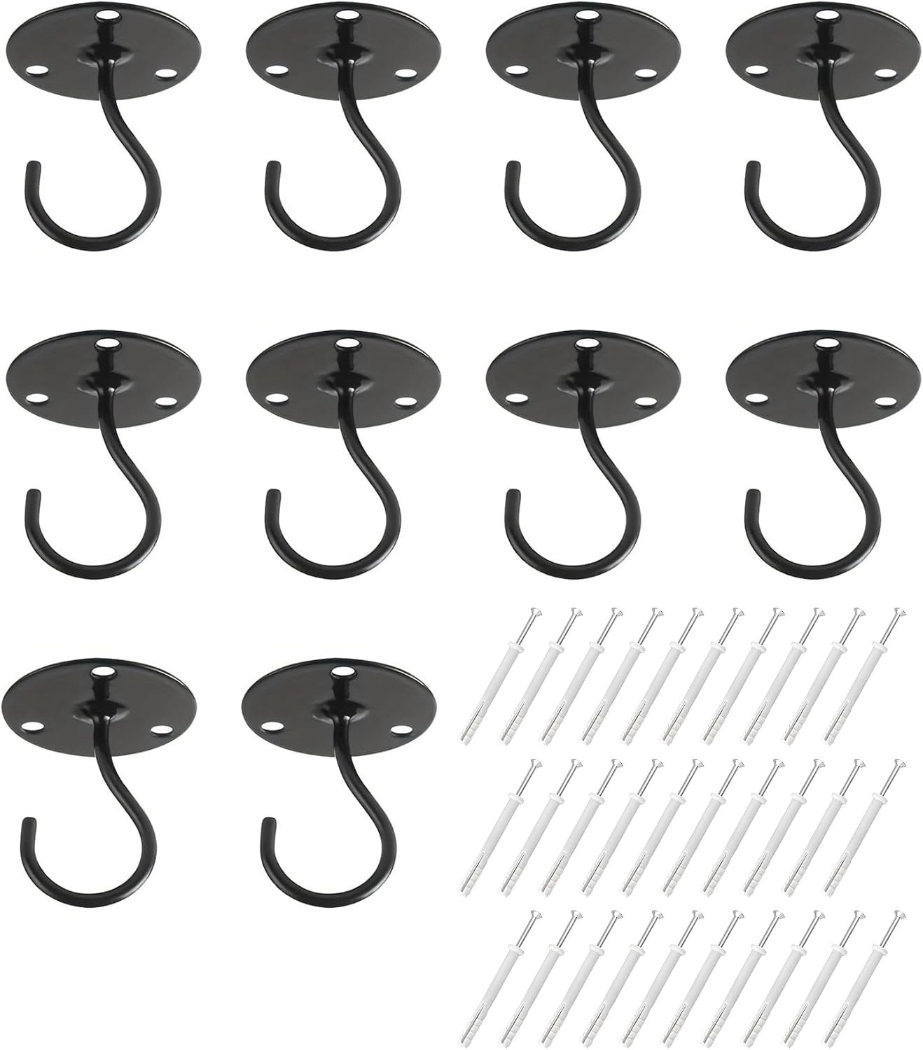 Kaststangsteunen 10 Packs - Zwart met veer - Stevige metalen wandsteunen - Ideaal voor ruimtebesparing - ShopVlot