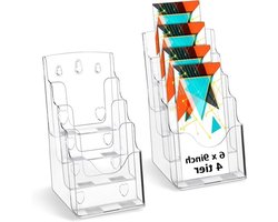Crtiin 2 stuks acryl brochure houder brochure display stand 4 Tier Clear Pamflet Flyer houder acryl tijdschriftenhouder transparant acryl organizer voor wandmontage of aanrecht (15,5 cm breed)