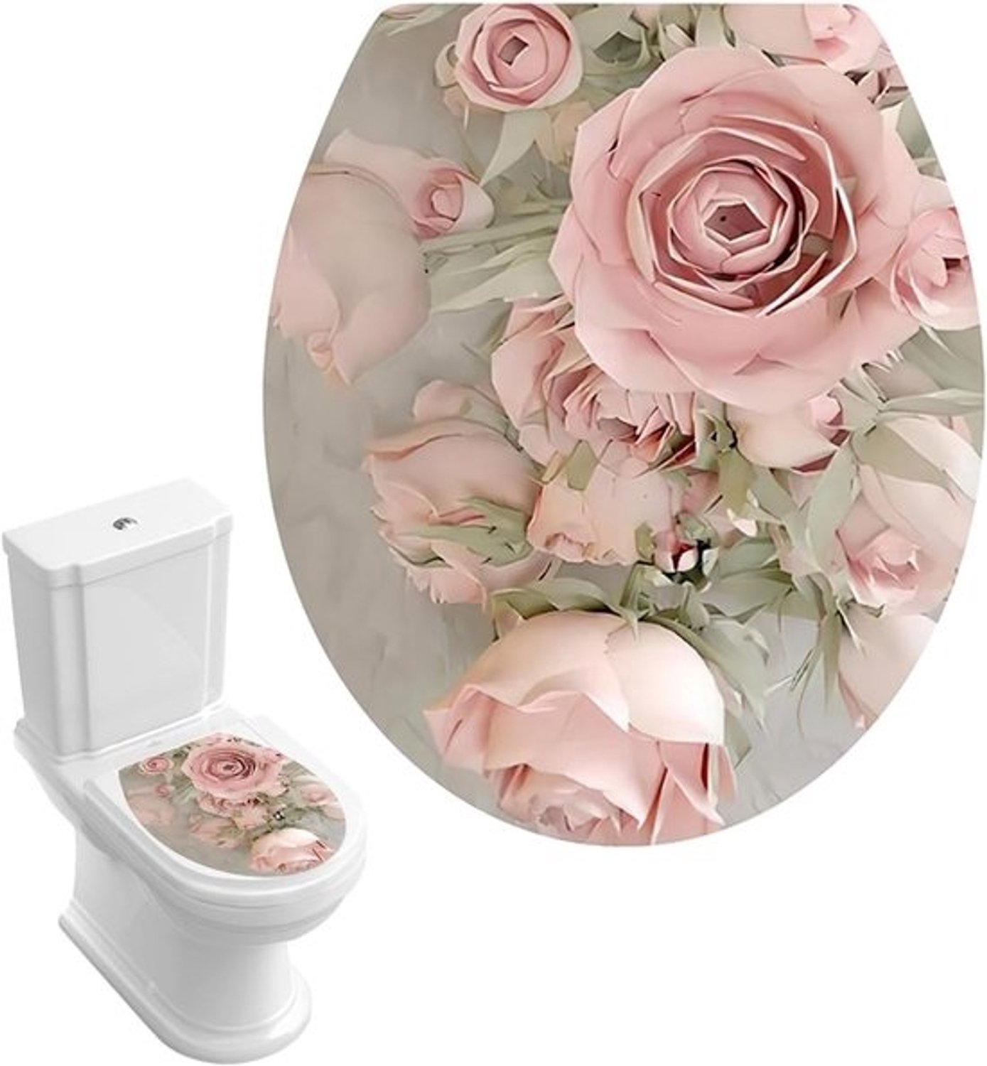 Toiletbril Sticker - Decoratie Sticker - Badkamer Opknappen - 3D Bloem Design - 35 x 40 cm - Bloemen