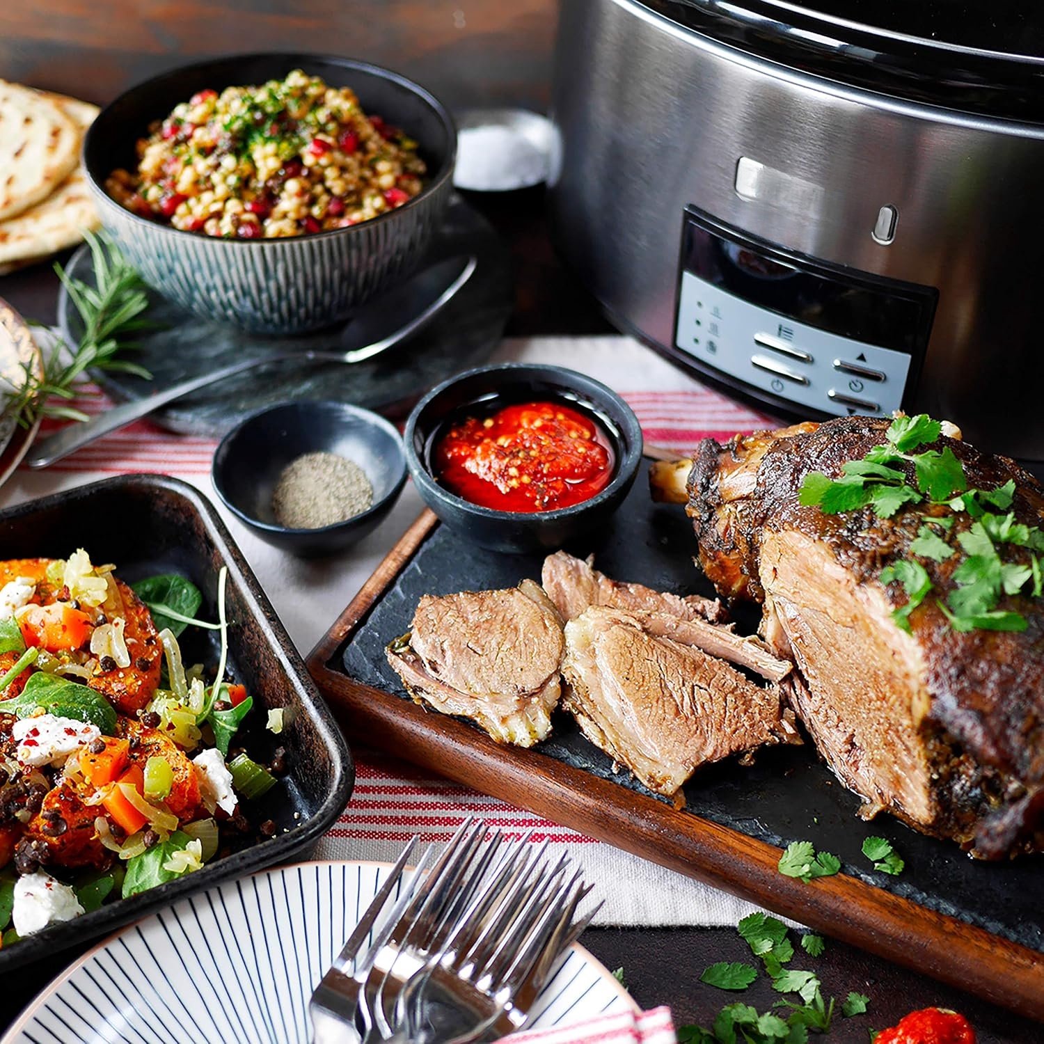 QEVA Slowcooker met Timer - Crockpot - Multicooker - Zilver - 44cm x 31cm x 26cm – foto 2