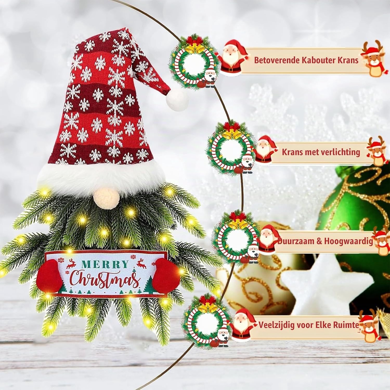 Kerstkrans met LED Verlichting - Multicolor - 68 x 38 cm - Duurzame Kunsttakken - Voor Deur of Muur Decoratie – foto 3