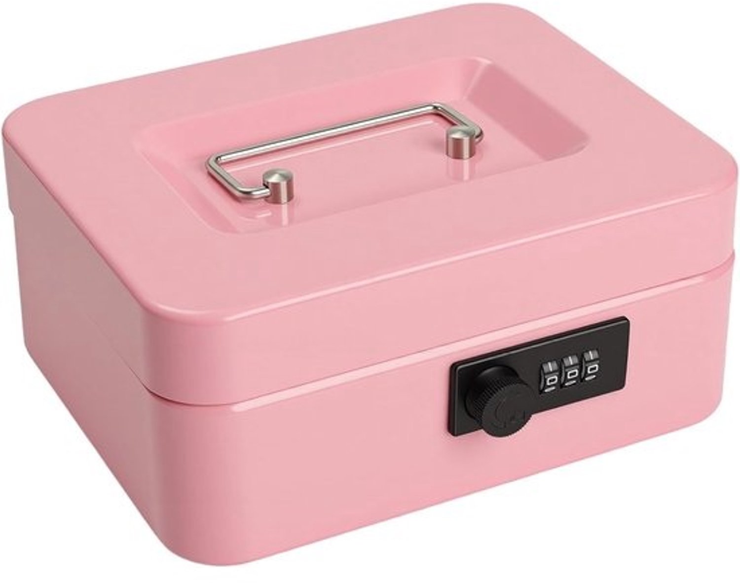 Geldblikken doos - Geldkist spaarpot - Veilig opbergen - Combinatieslot mechanisme - 20x16x9 cm - Roze