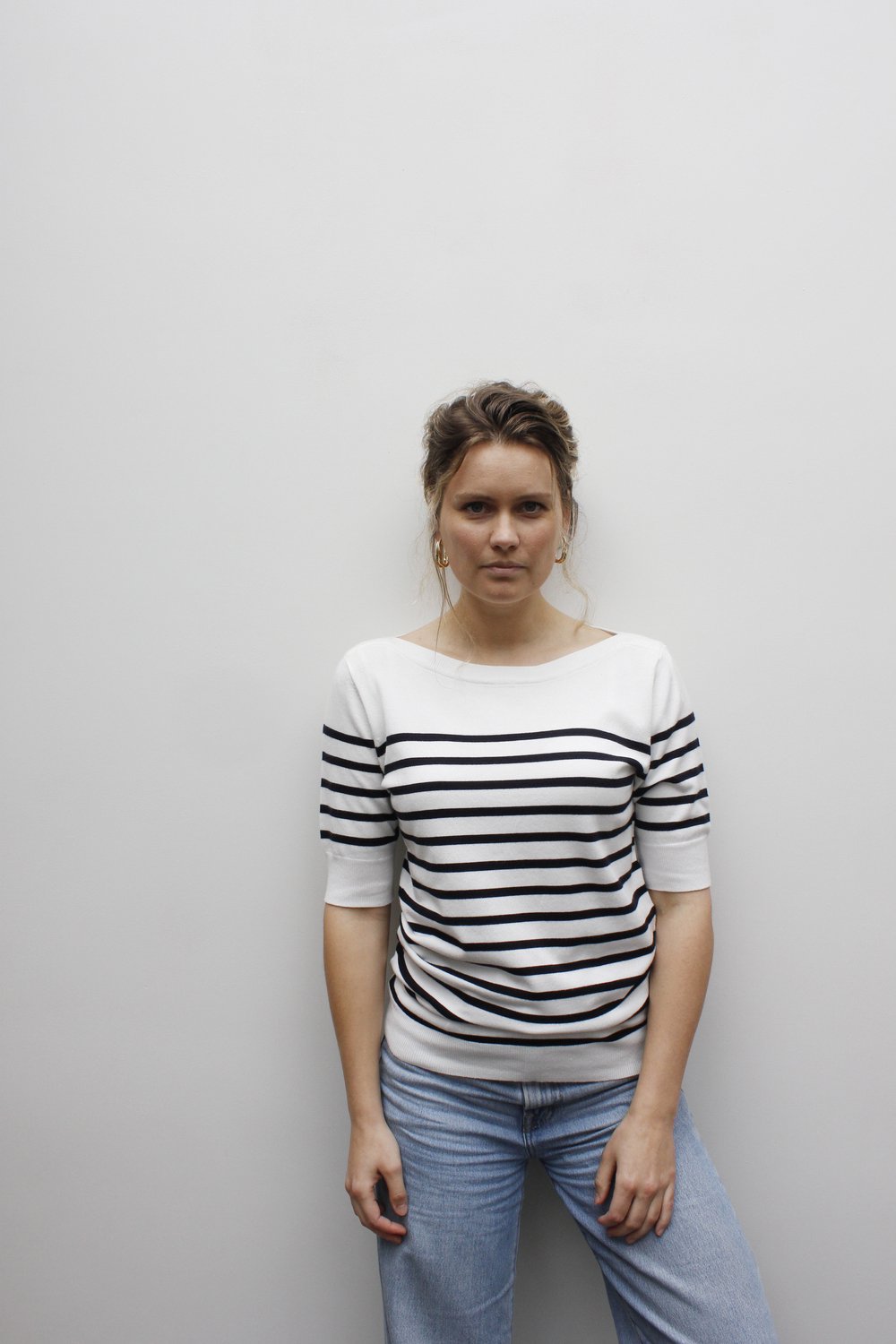 MOOI! Company - Dames Top Femke - Navy-witte streep, korte mouw, zachte viscose - Kleur Navy/ Wit - Maat XL