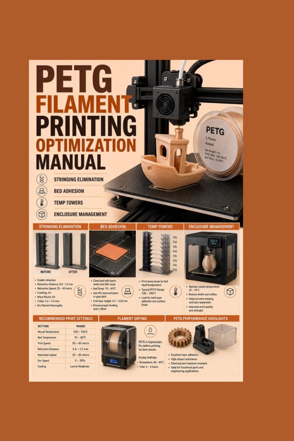 PETG filament optimalisatiehandleiding - stringing eliminatie bedhechting temperatuur torens en omhulingsbeheer - Homevero