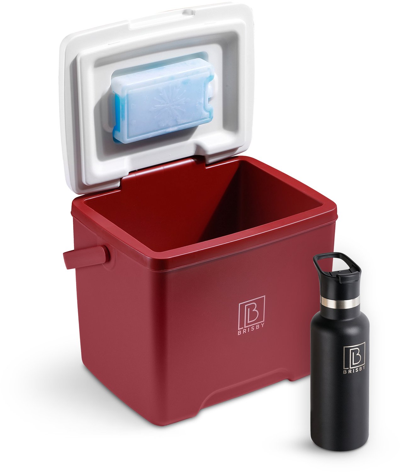 Brisby Koelbox - Frigobox - 13L- Rood - Tot maximaal 40 uur isolatie - Incl. 2 dikke koelelementen van 450ml - Met koelelementen vergrendeld in deksel en Brisby 500ml Zwarte Dubbelwandige Thermosfles