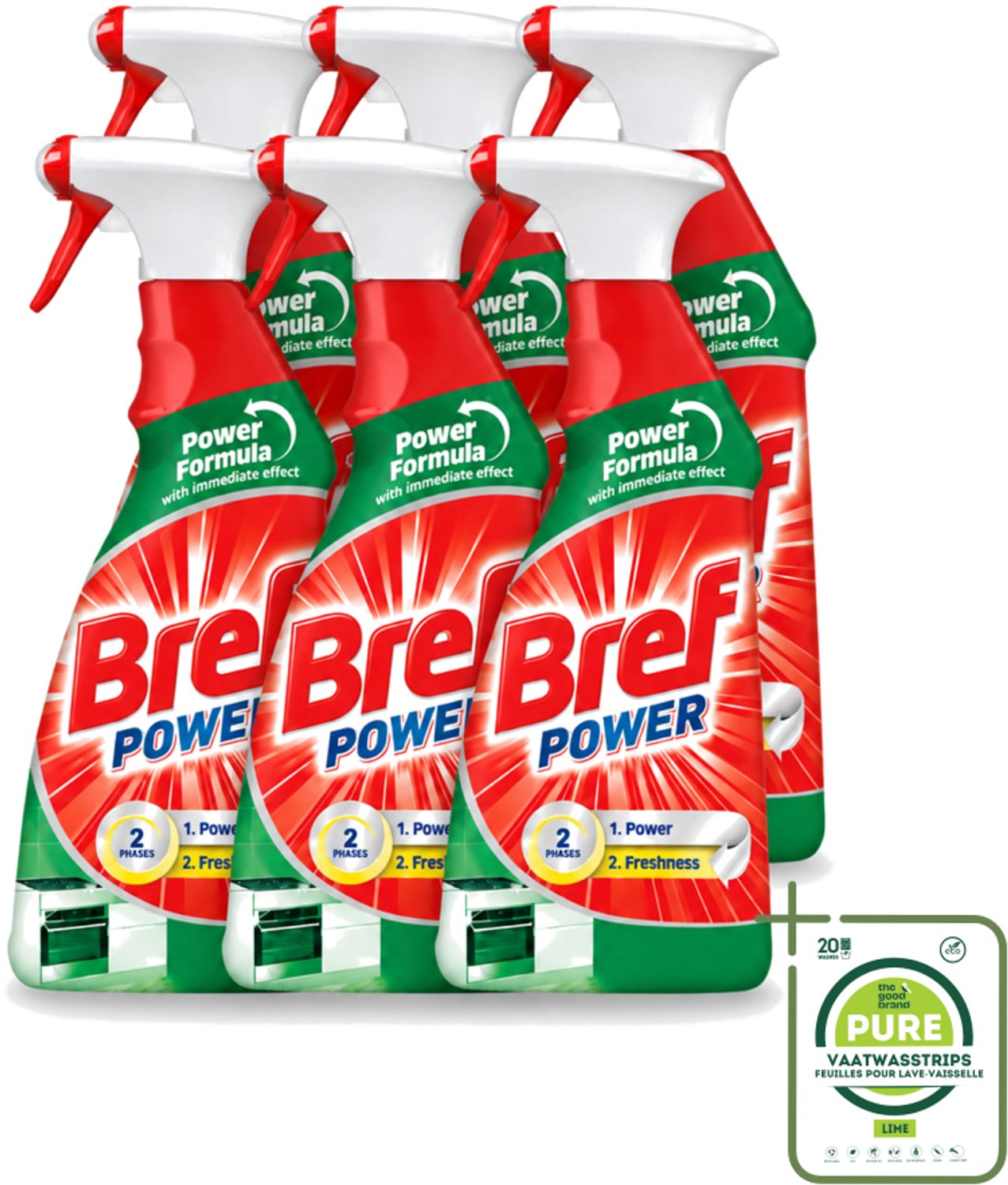 6 x Bref Power - Keukenreiniger - Spray - Ontvetter - 750 ml - Grootverpakking - Vaatwasstrips - Keukenreiniger - Ontvettingscrème - Vet Verwijderen - Krachtige Spray - Keuken Reinigen