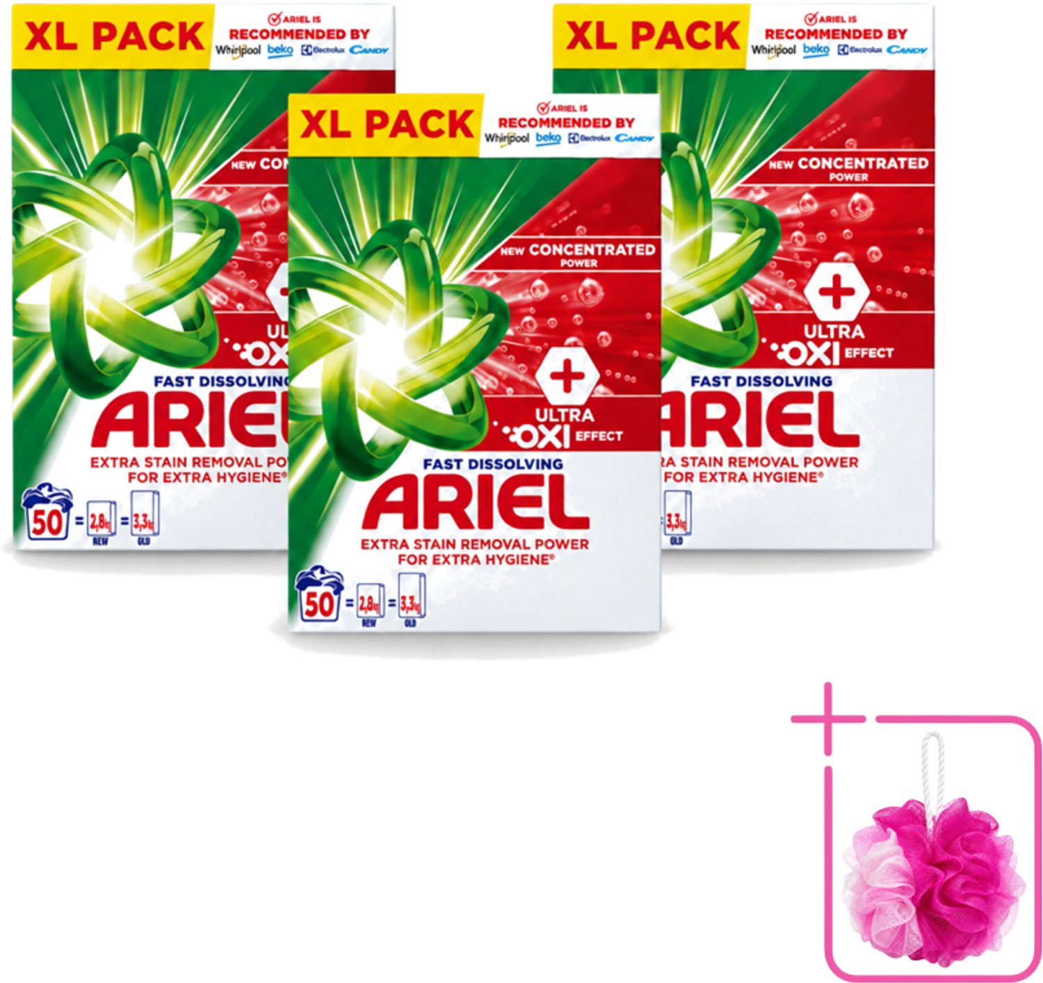 3 x Ariel – Waspoeder – Oxi – 2,8 kg – 50 wasbeurten - Bulkverpakking - Waspoeder - Douchemop - Waspoeder oxi