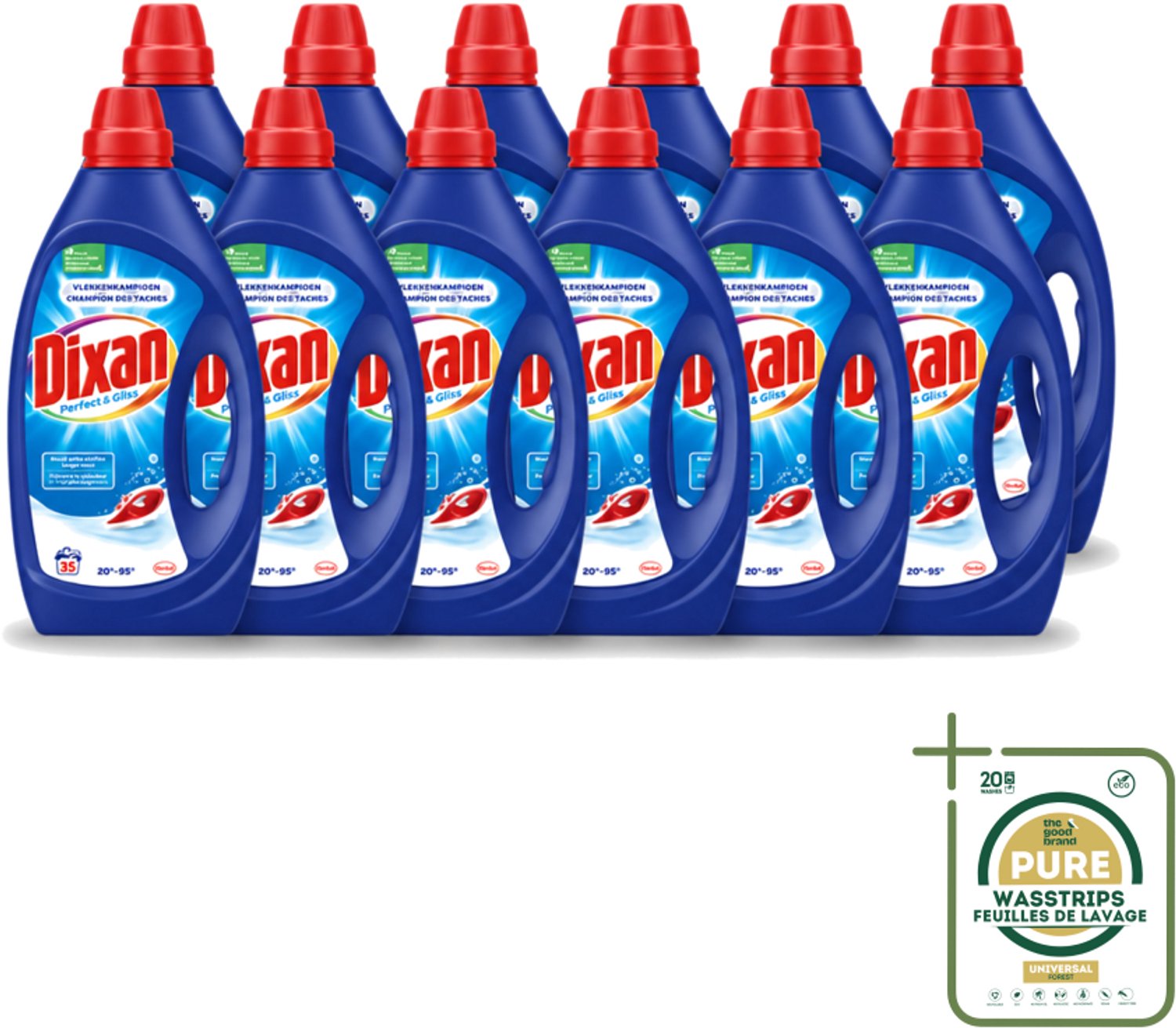 12 x Dixan – Vloeibaar Wasmiddel – Perfect & Gliss – 1750 ml - Wasstrips - Wasmiddel - Vlekkenverwijdering - Antiplooiformule - Strijkwerk - Schone Was