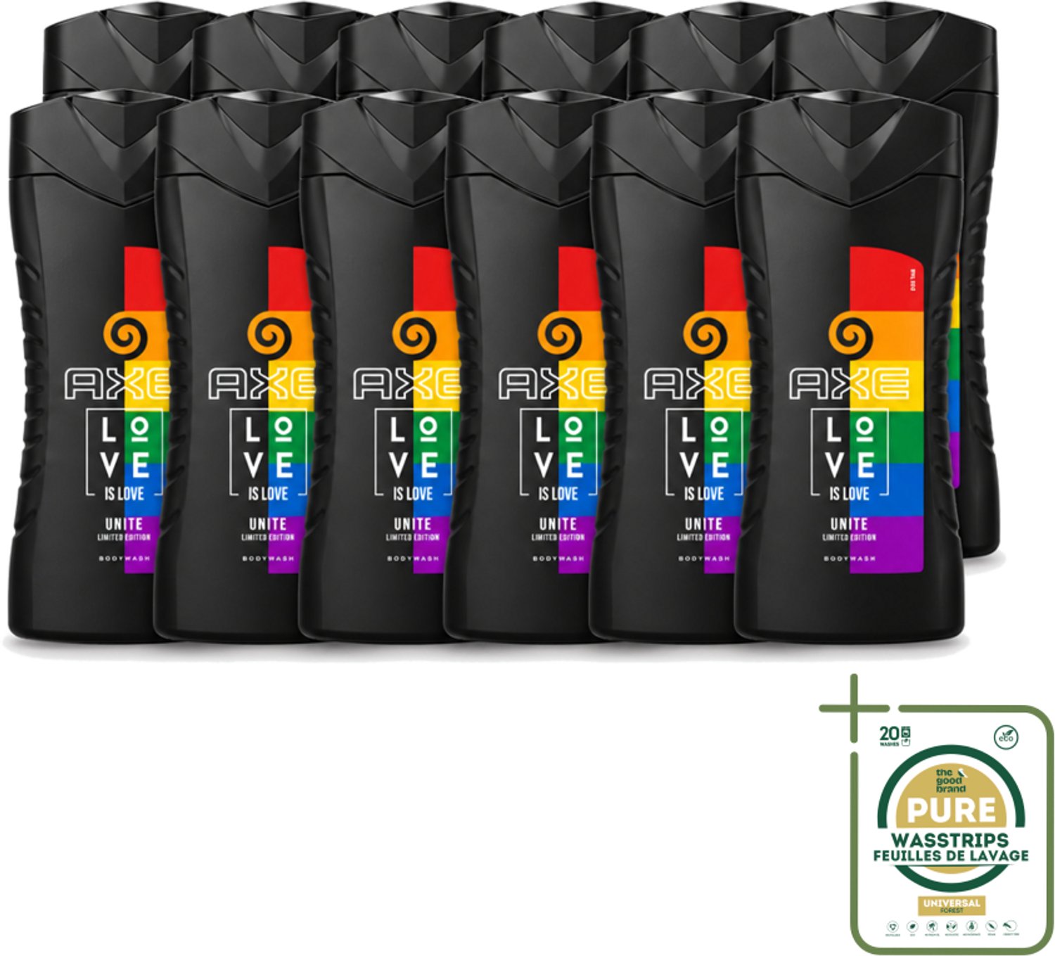 12 x AXE – Bodywash – Unite Love Is Love – 250 ml - Wasstrips - Douchegel - Africa - Frisheid - Schuim - Reiniging