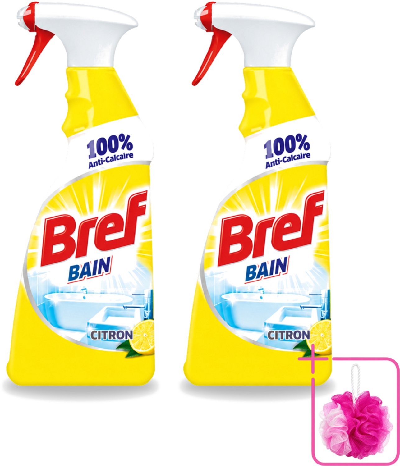 2 x Bref - Badkamerreiniger - Spray - Anti-Kalk - Citroen - 750 ml - Bulkverpakking - Badkamer reiniger - Douchemop - Kalkbestrijder